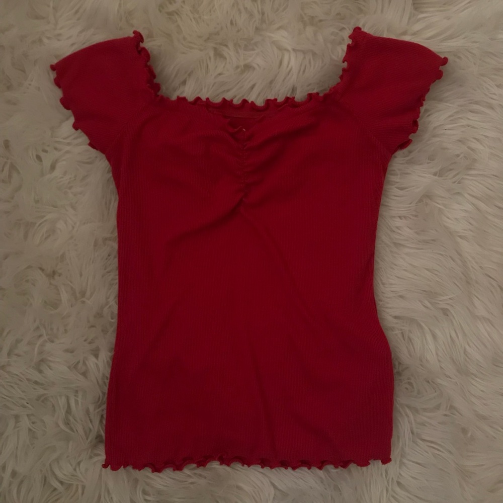 Hollister red semi off the shoulder shirt